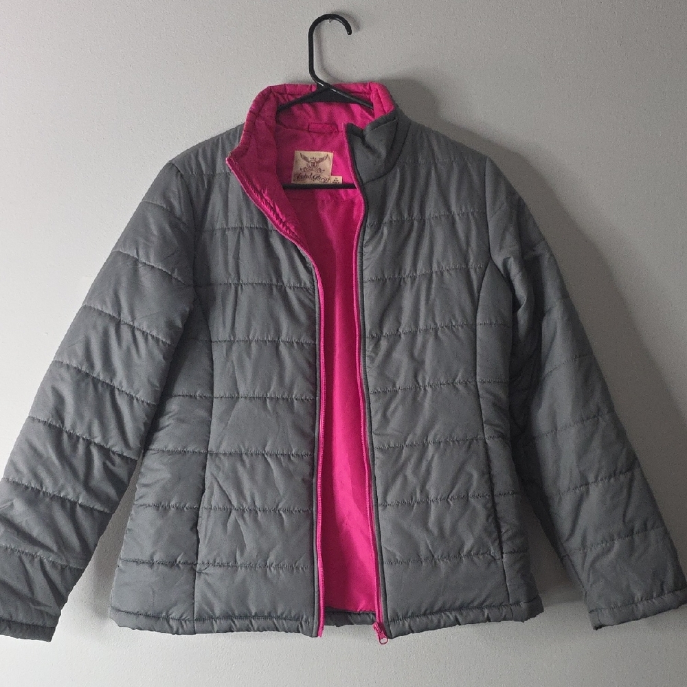 Gray and Pink Puffer Jacket